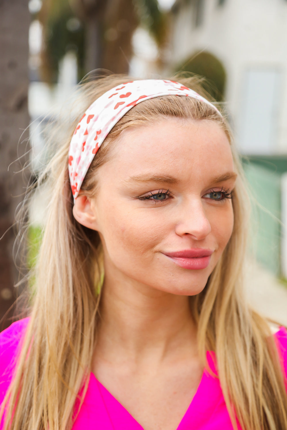 Red & Pink Heart Print Stretchy Twist Headband