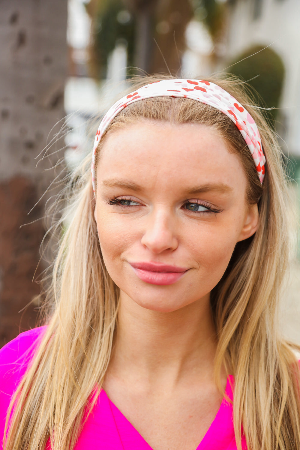 Red & Pink Heart Print Stretchy Twist Headband