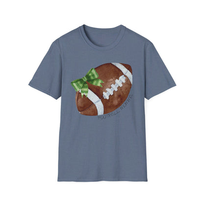 Football Momma T-Shirt with Green Bow