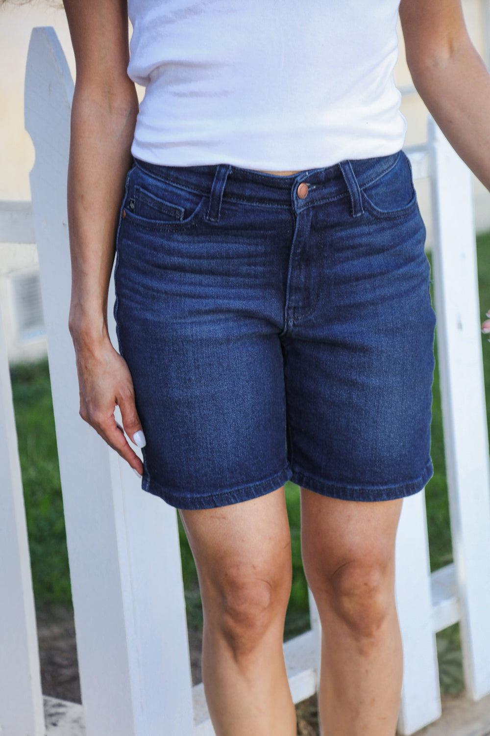 Judy Blue Dark Wash High Rise V-Front Shorts