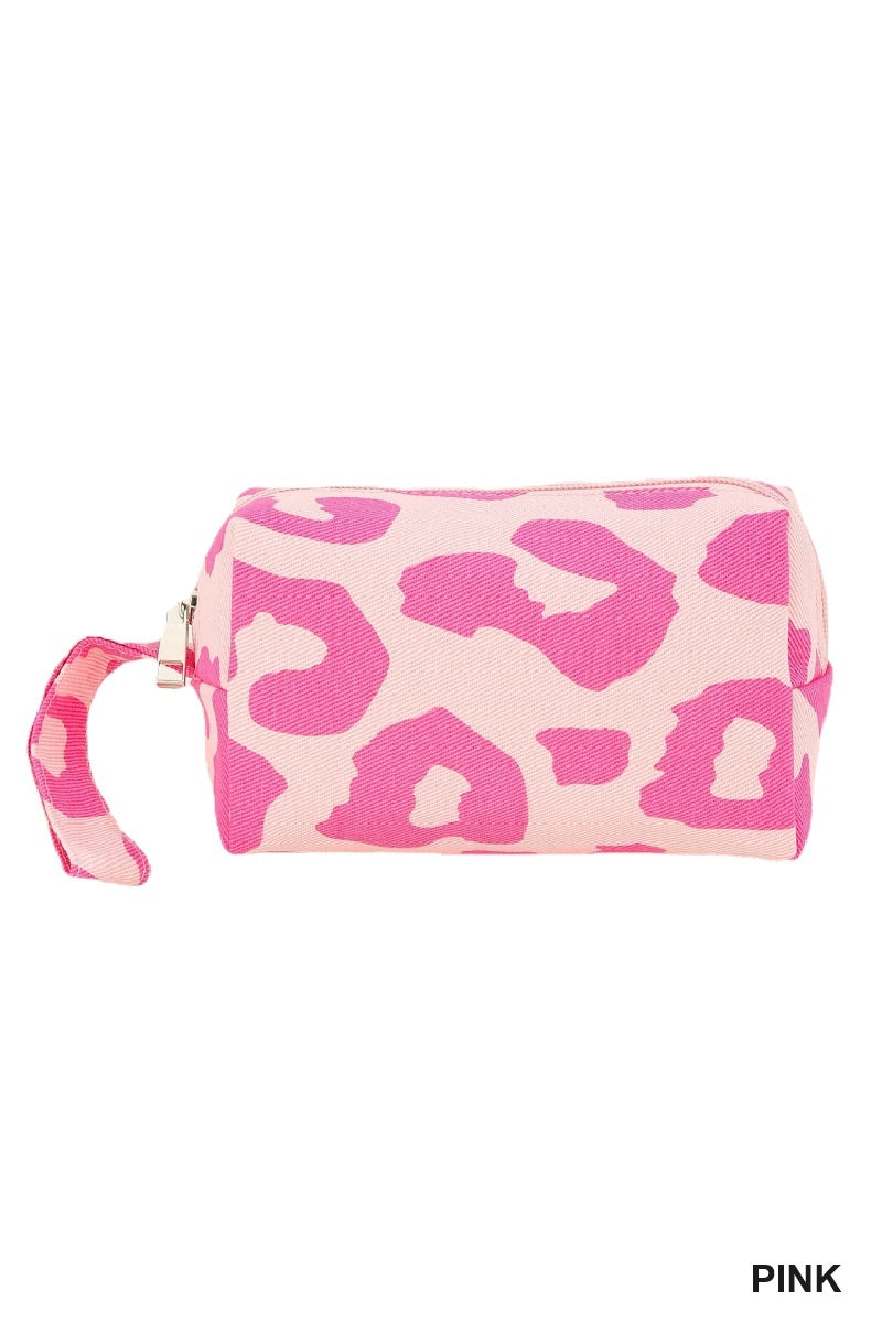 Canvas Pink & White Animal Print Travel Bag with Zipper