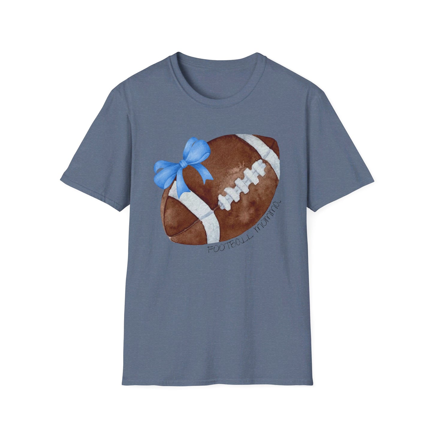 Football Momma T-Shirt with Blue Bow