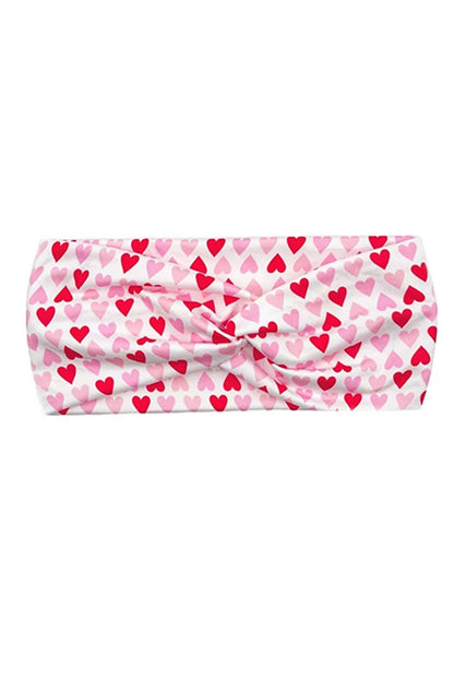 Red & Pink Heart Print Stretchy Twist Headband