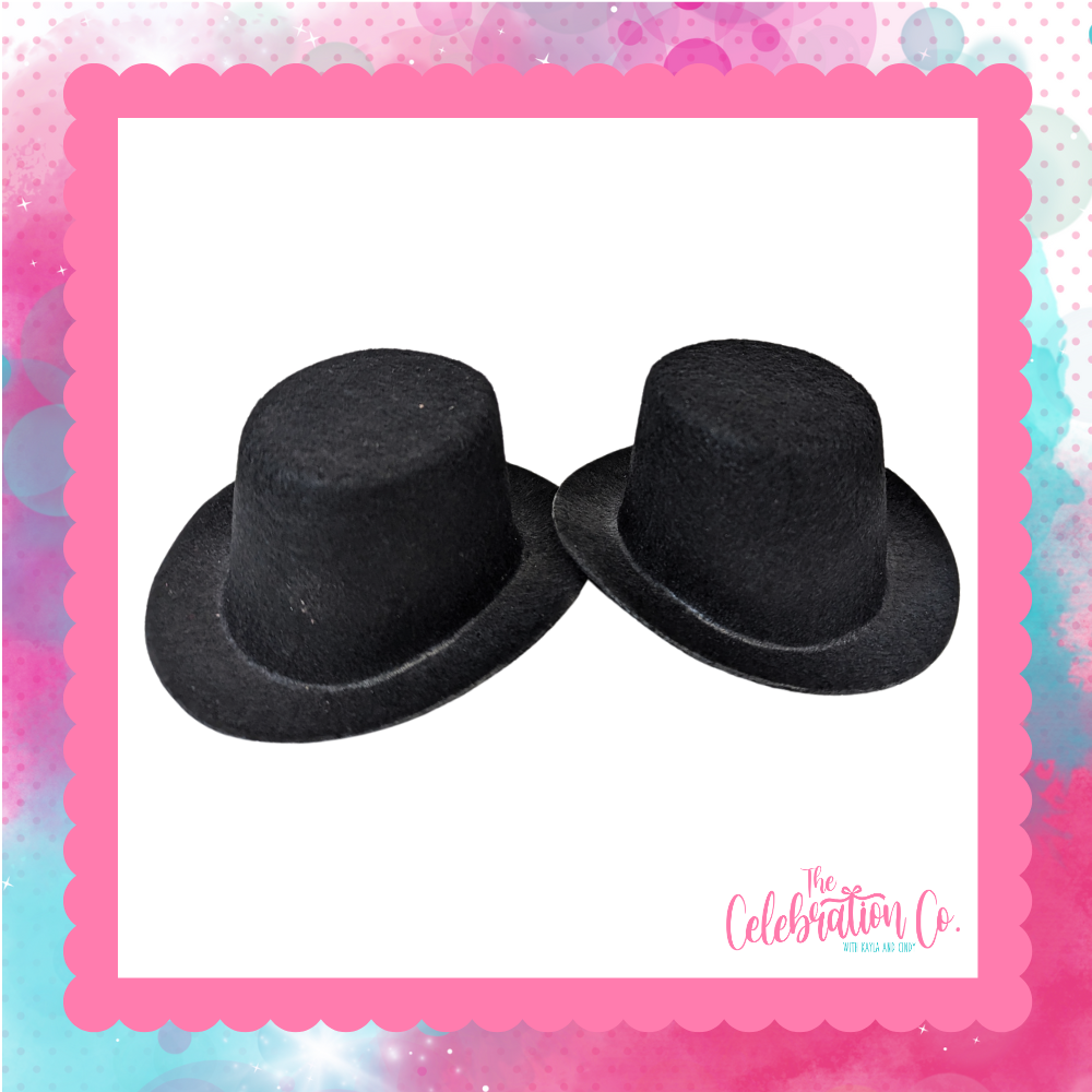 Black Flocked Felt Top Hats - Package of 2