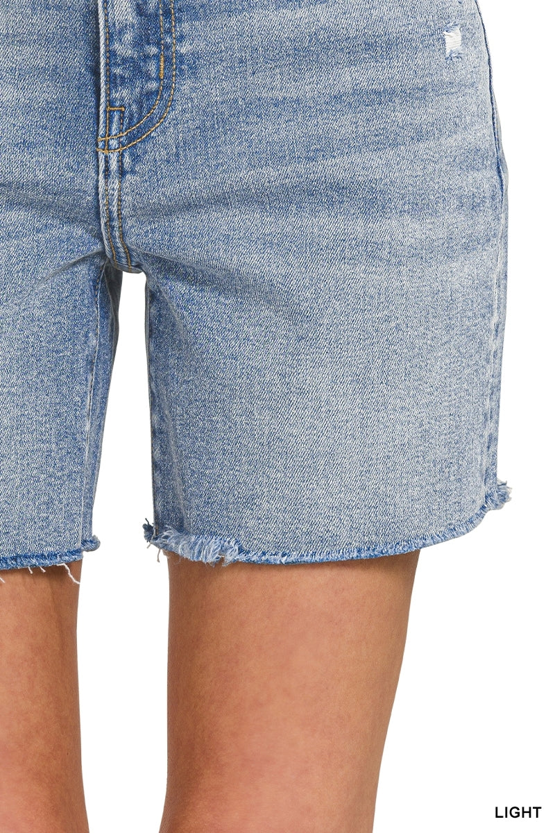 Zenana Mid Rise Light Blue Raw Hem Denim Shorts