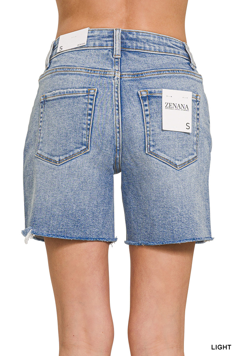 Zenana Mid Rise Light Blue Raw Hem Denim Shorts