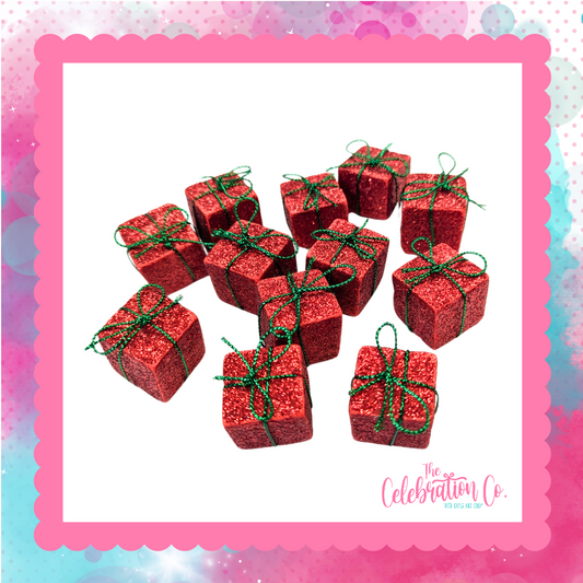 1" Miniature Red Glitter Gift Boxes - Package of 12