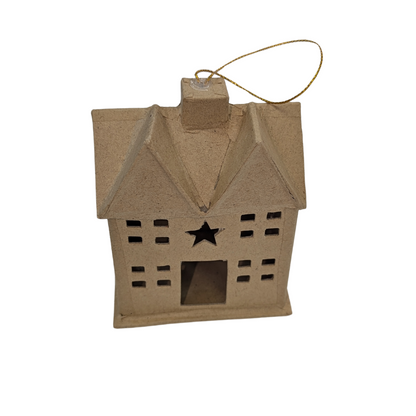 Paper Mache Primitive Saltbox House Mini Ornament