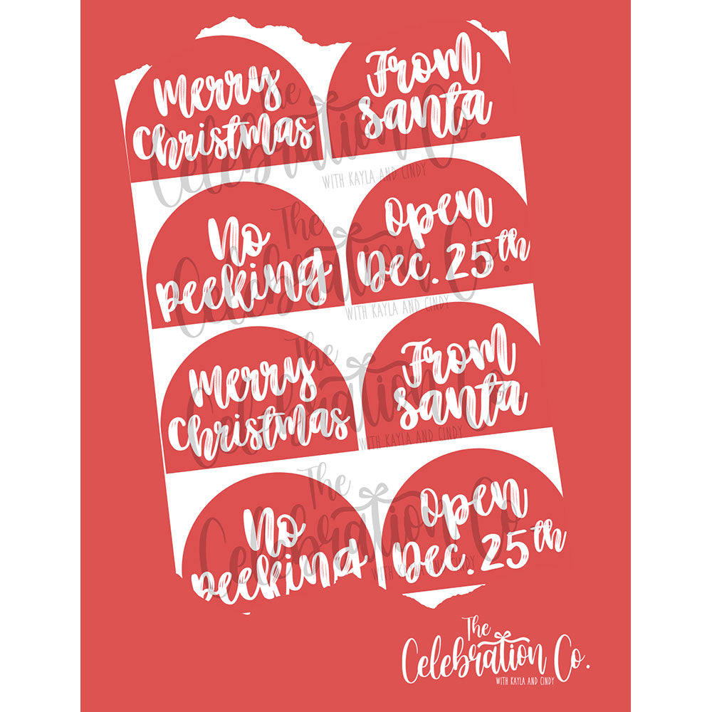 Printable Christmas Gift Tags - Red and White - Half Oval - The Celebration Co.