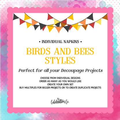 Birds and Bees Napkins - Individual Styles